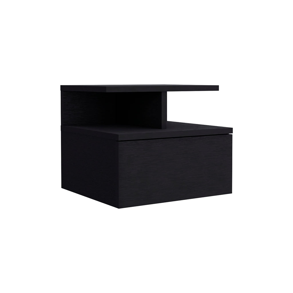 Depot E-Shop Floating Nightstand, Wall Mounted, Single Drawer, 2-Tier Shelf, Black, 12&Quot; H X 14.01&Quot; W X 13.22&Quot; D