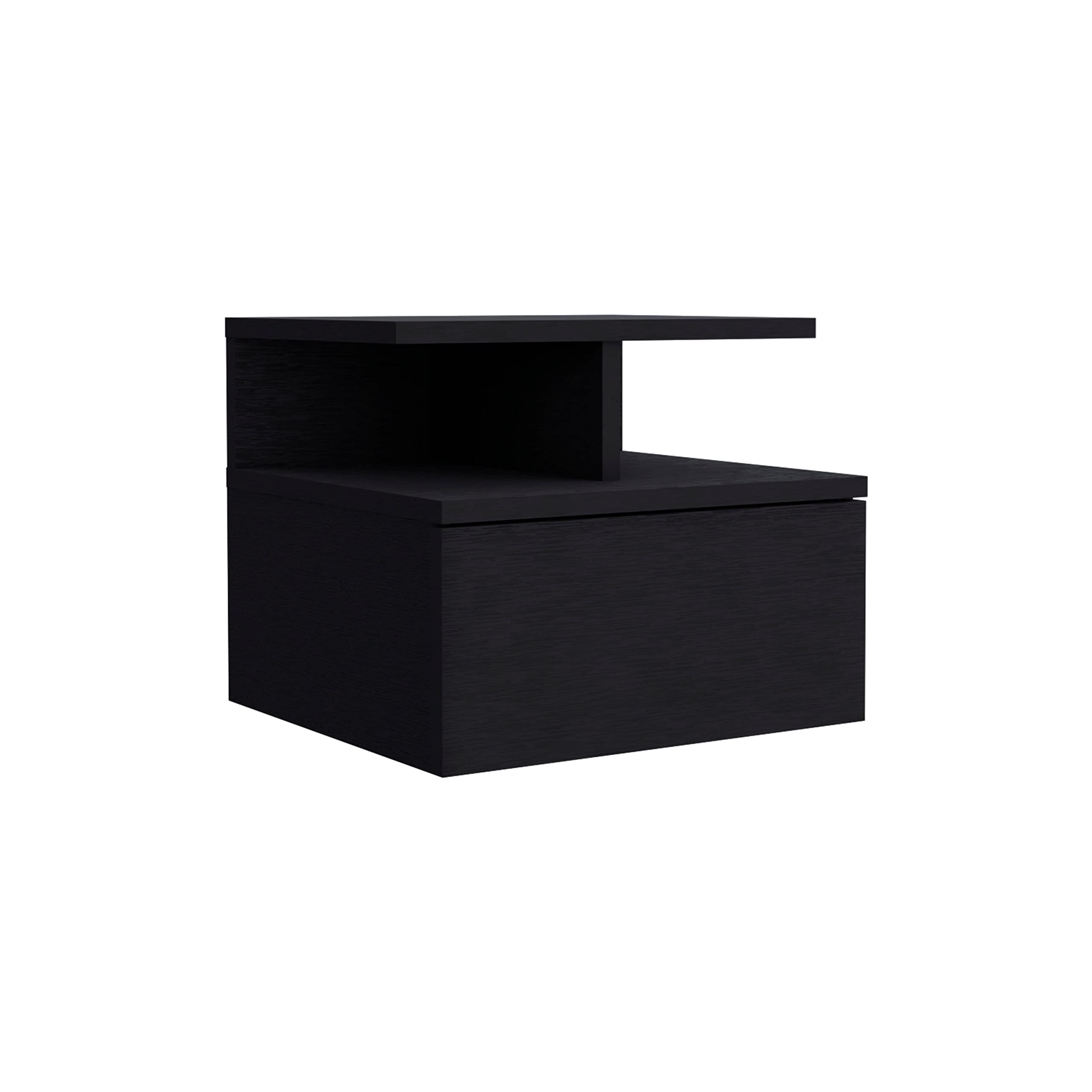 Depot E-Shop Floating Nightstand, Wall Mounted, Single Drawer, 2-Tier Shelf, Black, 12&Quot; H X 14.01&Quot; W X 13.22&Quot; D
