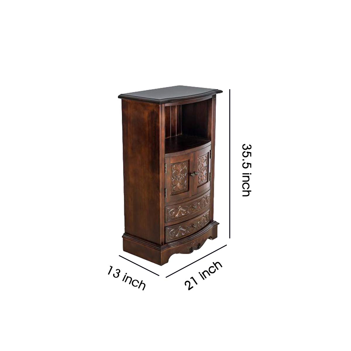Benjara Engraved Wooden Frame Storage Cabinet - Thumbnail 2
