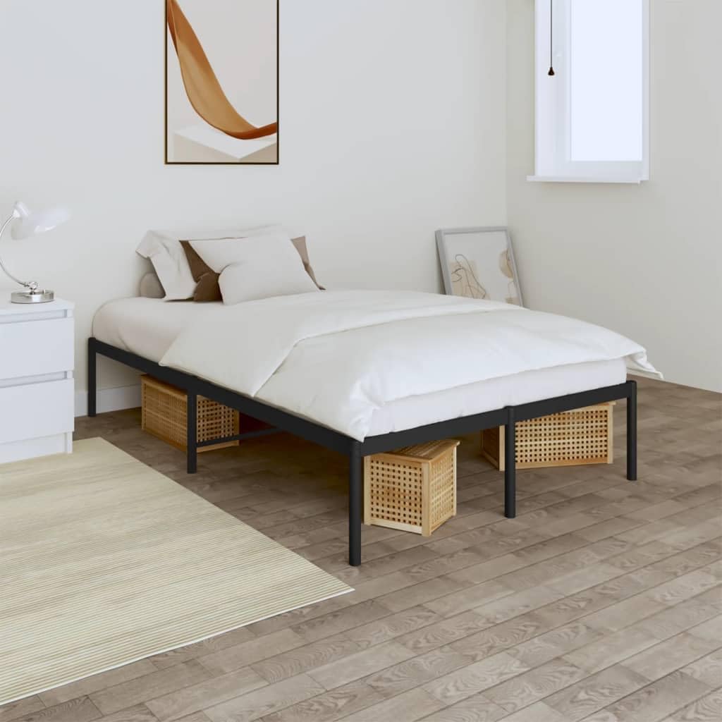 vidaXL Industrial Style Bed Frame with Extra Storage Space, Made from Robust Powder-Coated Steel, Black - Supports Mattresses of 53.1" x 74.8"