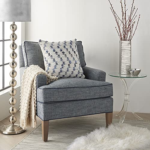 HomeRoots 100% Cotton White and Denim Knubby Waves Throw Pillow