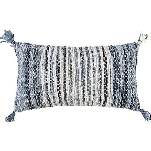 Rizzy Home Stripe 14" x 26" Poly Pillow with Recycled Denim Cover-Multi-Color