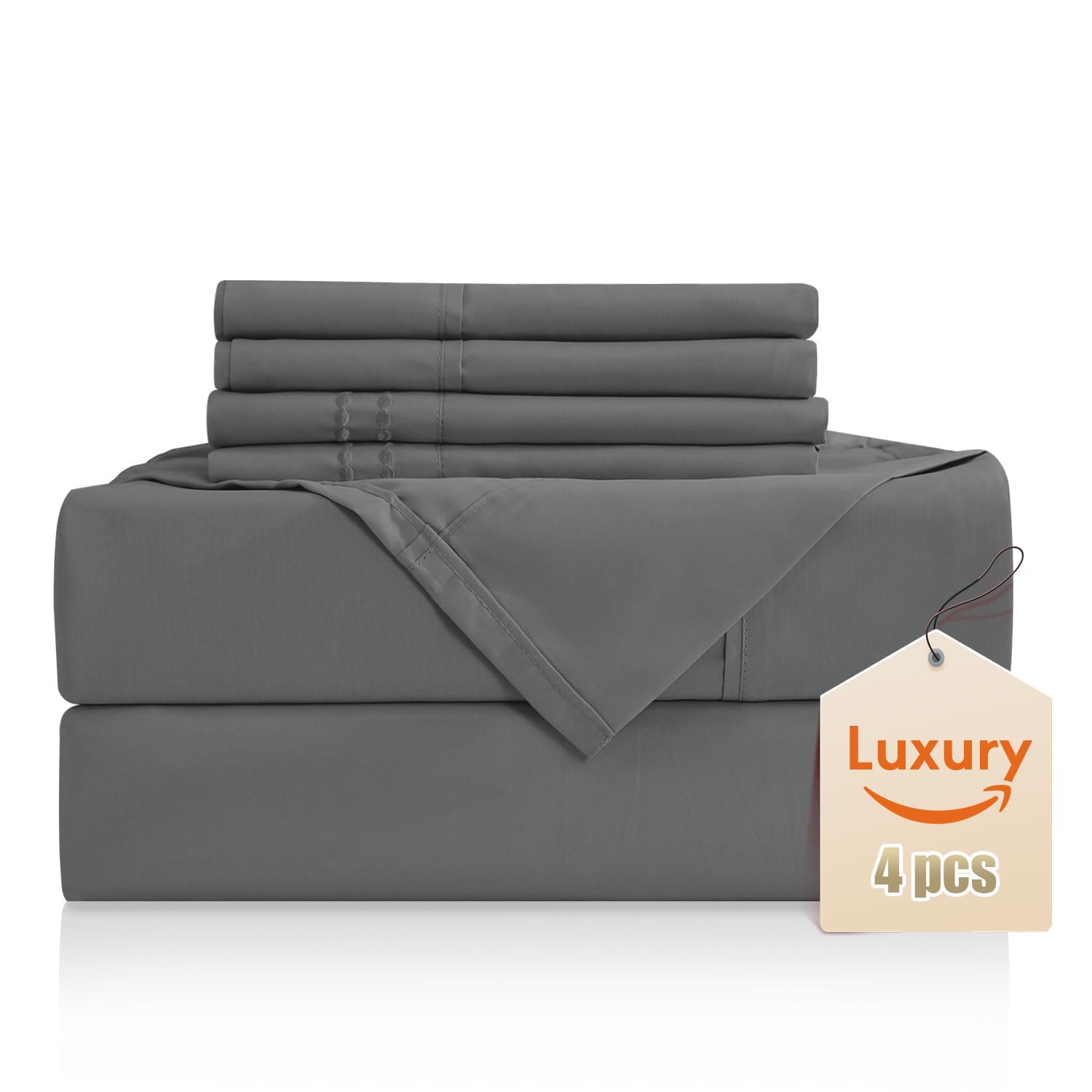 Luxury Silky Soft Bed Sheet Set, 4 Piece,Twin Xl Size, Fits 16 Inch Deep Pocket Mattresses, Wrinkle Free & Breathable Cooling, D