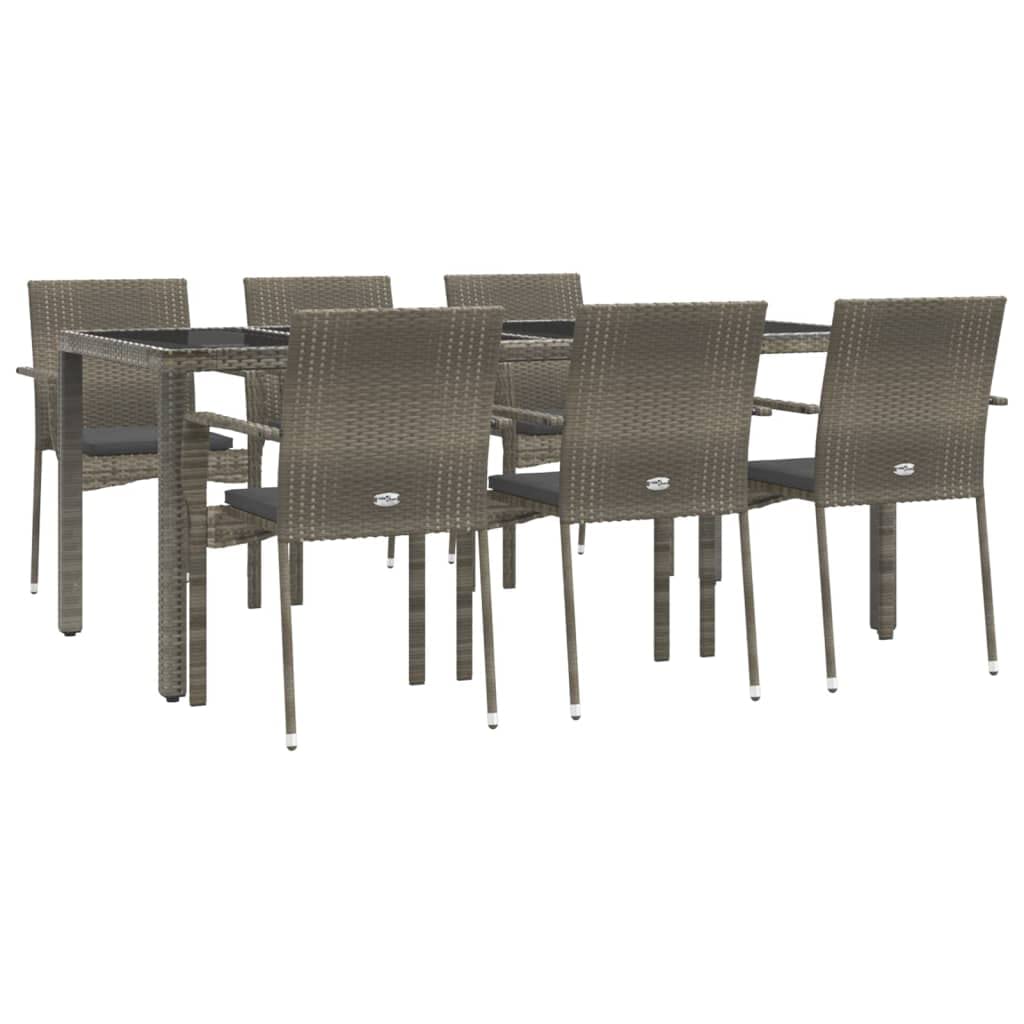 vidaXL Patio Dining Set 7 Piece, Patio Conversation Set with Cushions, Outdoor Furniture Set for Garden Backyard Poolside, Gray Poly Rattan