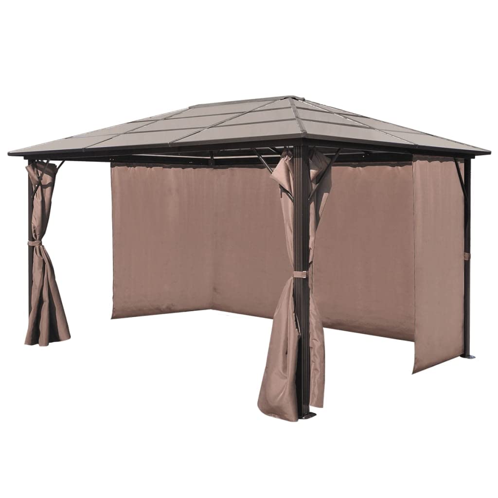 Gazebo With Curtain Brown Aluminum 13' X 10'