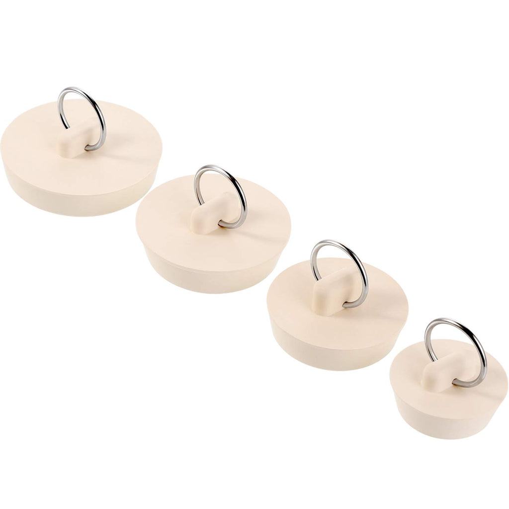 Hestya 4 Pieces Tub Stopper Set Rubber Sink Stopper Drain Plug with Hanging Ring for Bathtub, Kitchen and Bathroom (White, 1-1/8