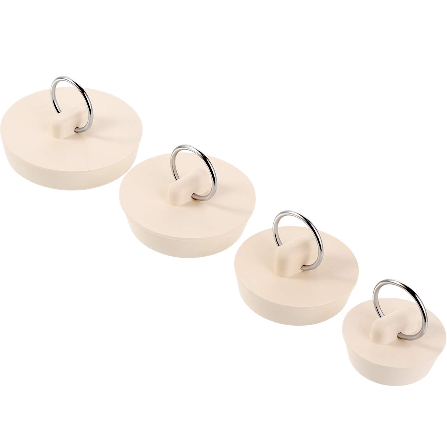 Hestya 4 Pieces Tub Stopper Set Rubber Sink Stopper Drain Plug with Hanging Ring for Bathtub, Kitchen and Bathroom (White, 1-1/8
