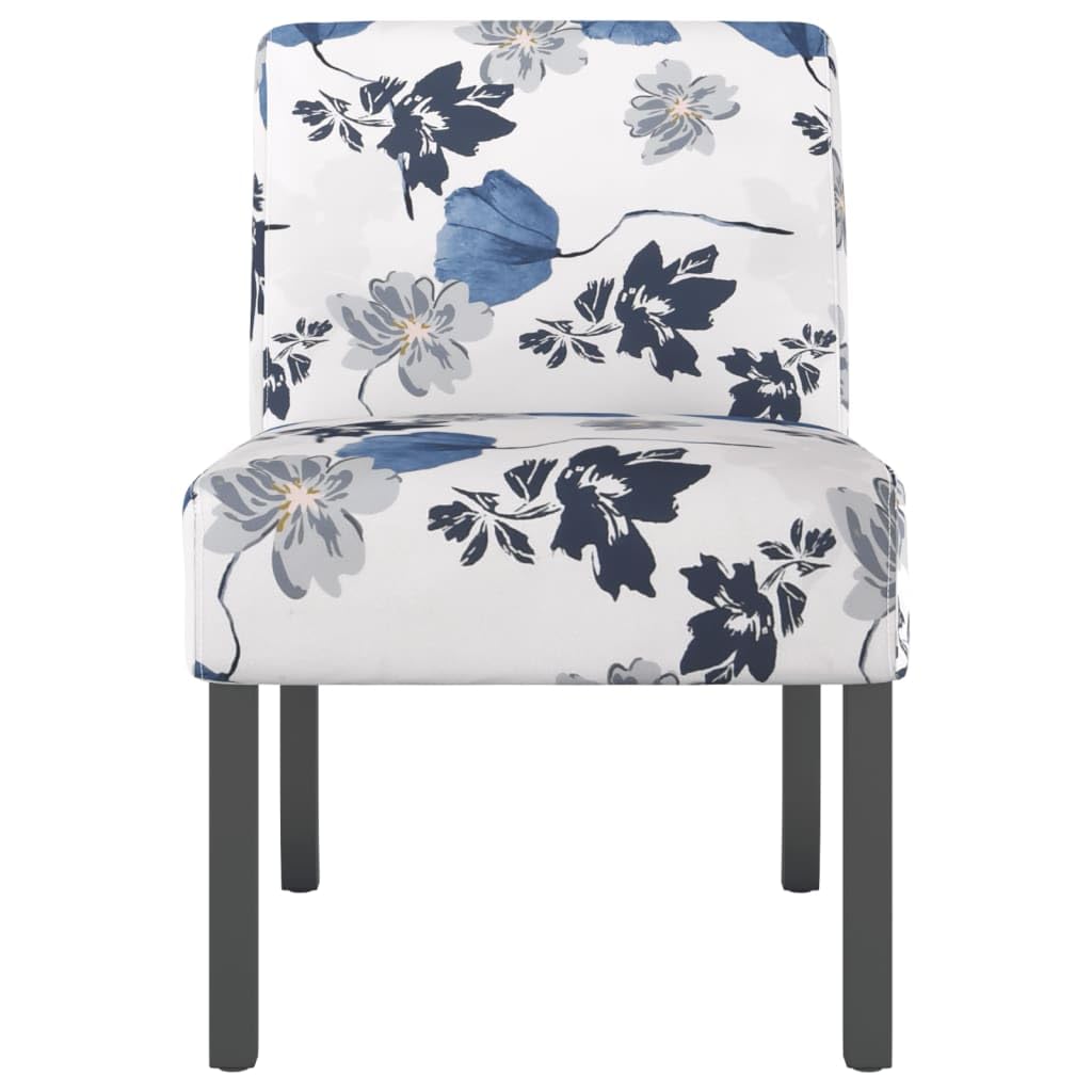 vidaXL Blue Floral Patterned Upholstered Slipper Chair, Modern Style Decorative Lounge Chair with Durable Fabric, Sturdy Frame and Comfortable Padding