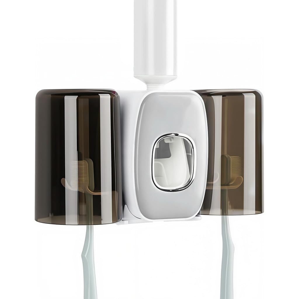 HASTHIP Toothbrush Holder, Adhesive Mount, Paste Dispenser, Drawer, 2 Cups