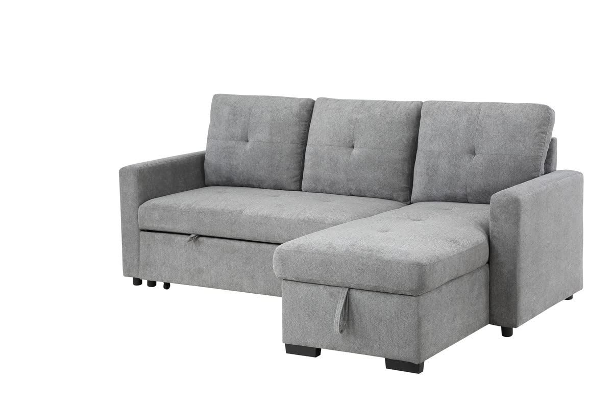 Lilola Home Serenity Gray Fabric Reversible Sleeper Sectional Sofa with Storage Chaise