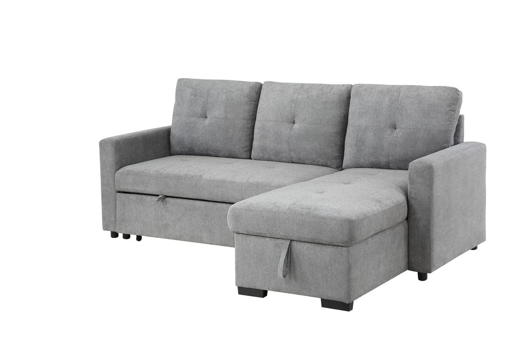 Lilola Home Serenity Gray Fabric Reversible Sleeper Sectional Sofa with Storage Chaise