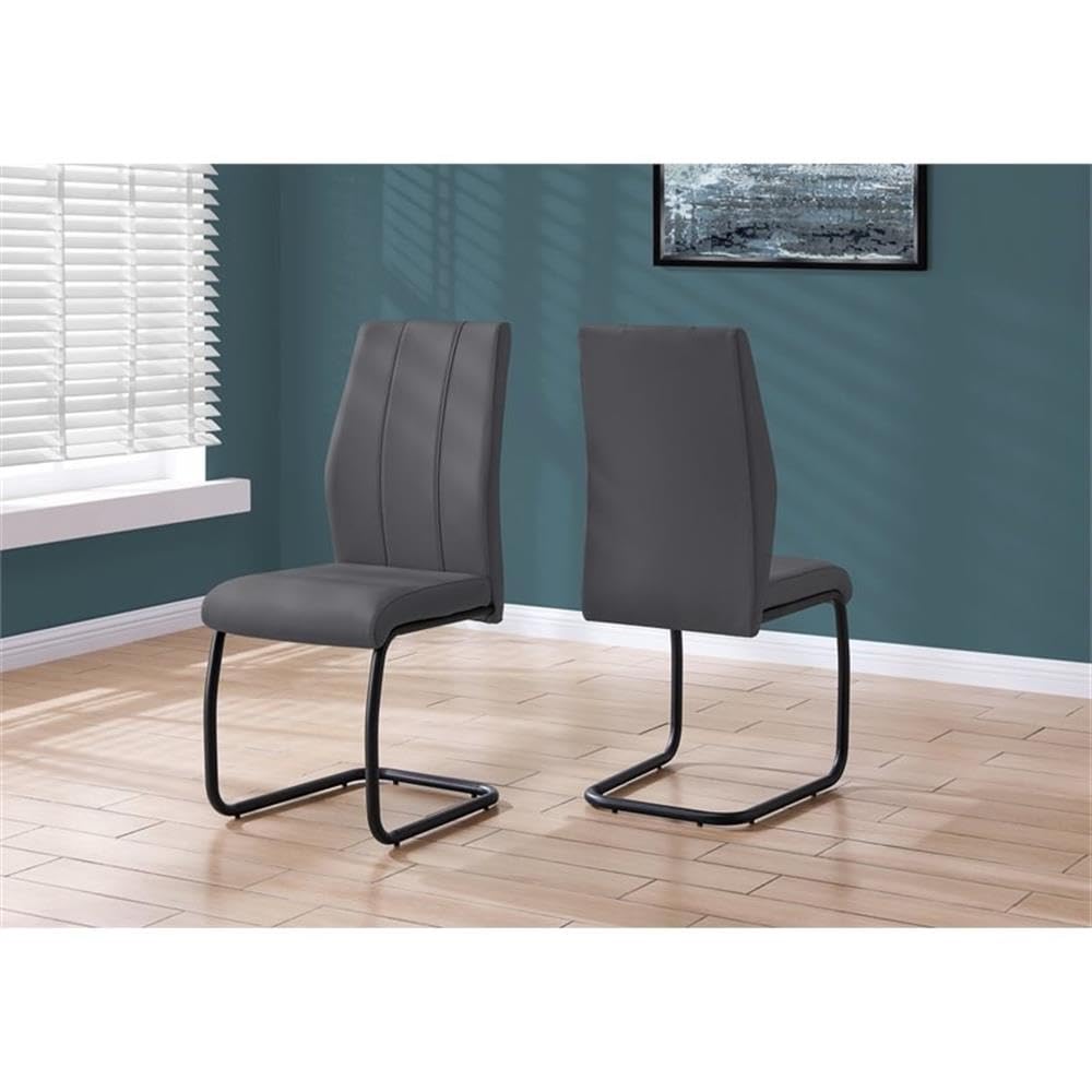 Monarch Specialties Chair-2Pcs / 39&quot; H/Grey Leather-Look/Metal Dining Chair