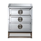 Baxton Studio 3-Drawer Nightstand - Mirrored/Silver & Bronze, Glass Finish, Contemporary Glam Design