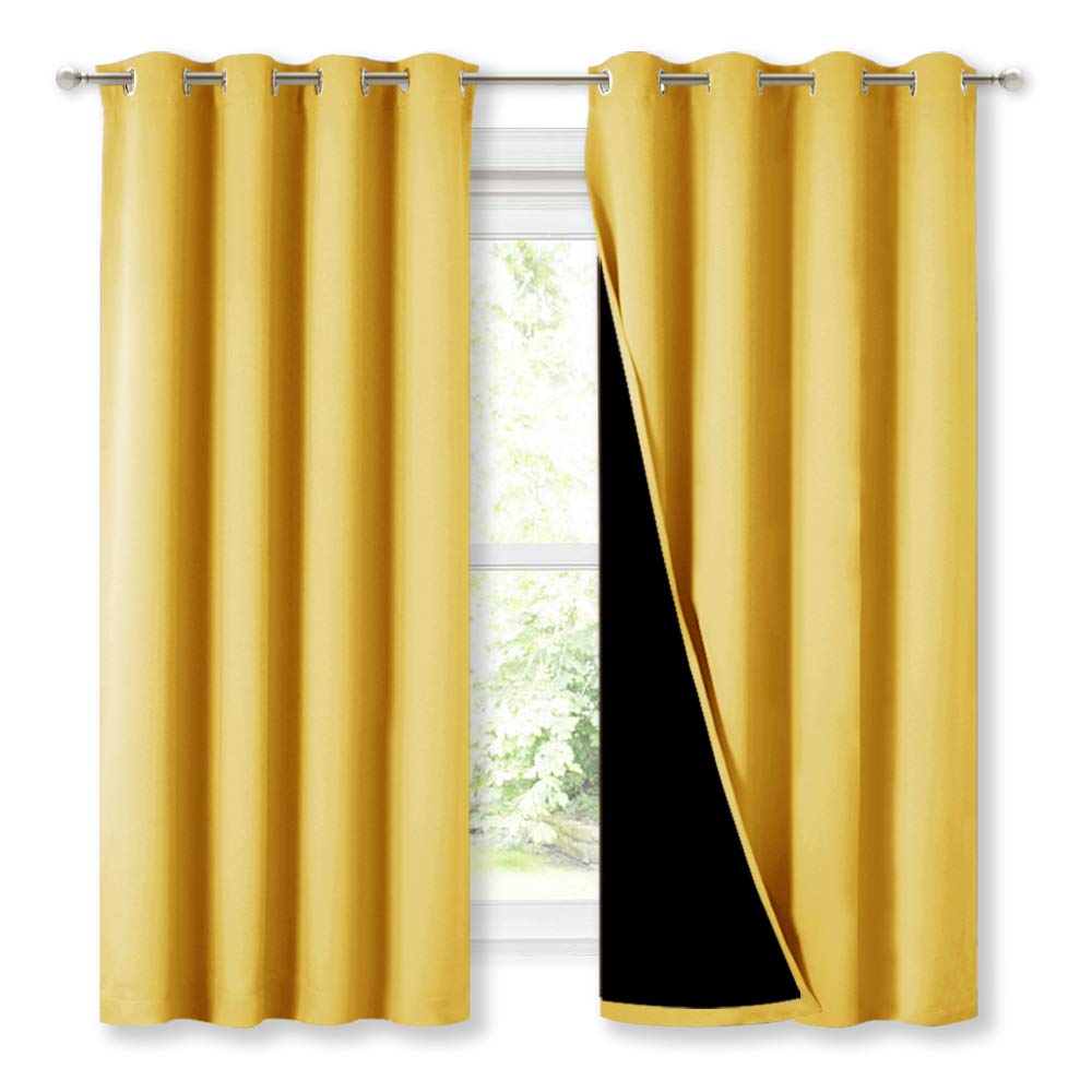 Nicetown Blackout Lined Curtains For Kitchen Window, Totally Darkness Drapes With Silver Grommet, Thermal Insulated Drapes For M