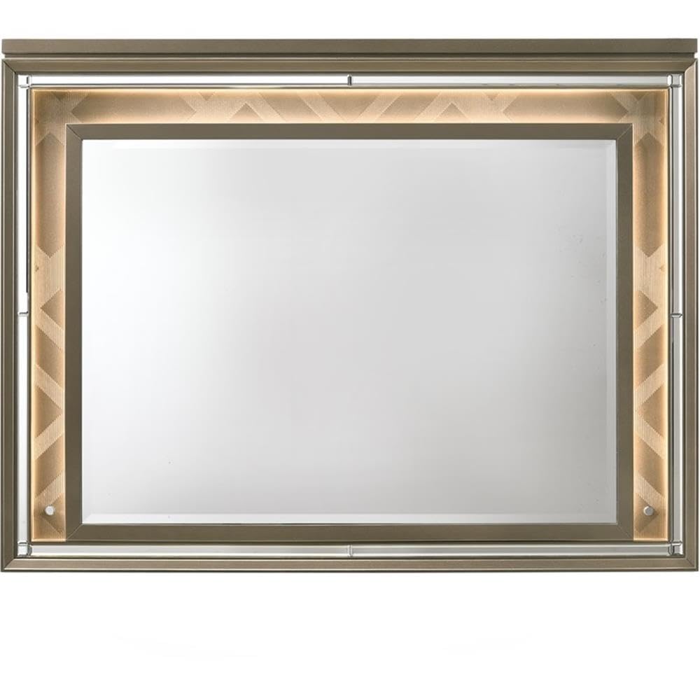 Acme Skylar Mirror With Led In Led And Dark Champagne