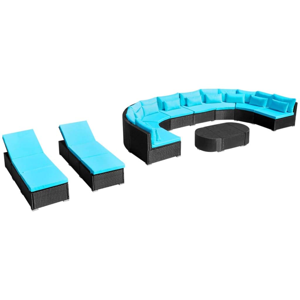 13 Piece Patio Lounge Set with Cushions Poly Rattan Blue