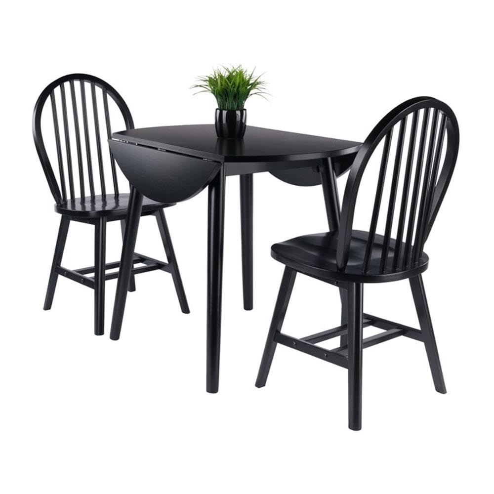 Moreno 3-Pc Drop Leaf Dining Table with Windsor Chairs - Black