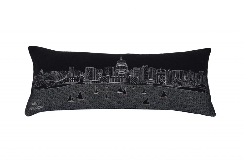HomeRoots Grey 35' Black Madison Nighttime Skyline Lumbar Decorative Pillow
