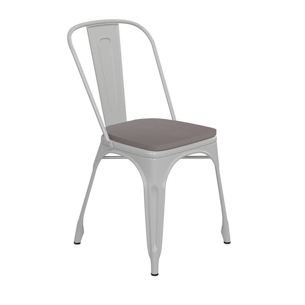 Flash Furniture Perry Indoor/Outdoor Commercial Stackable Chair with Polystyrene Metal Frame Gray Poly Resin Rounded Seat Edges for Comfort, 20" D x 18" W x 33" H, White