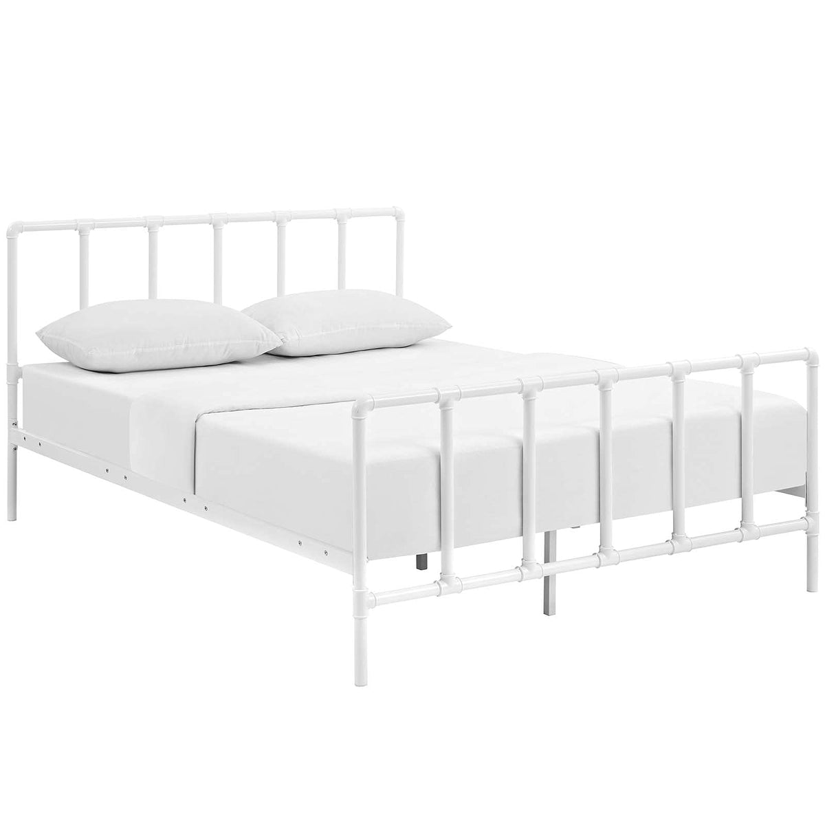 Modway Dower Modern Farmhouse Steel Metal Queen Platform Bed In White