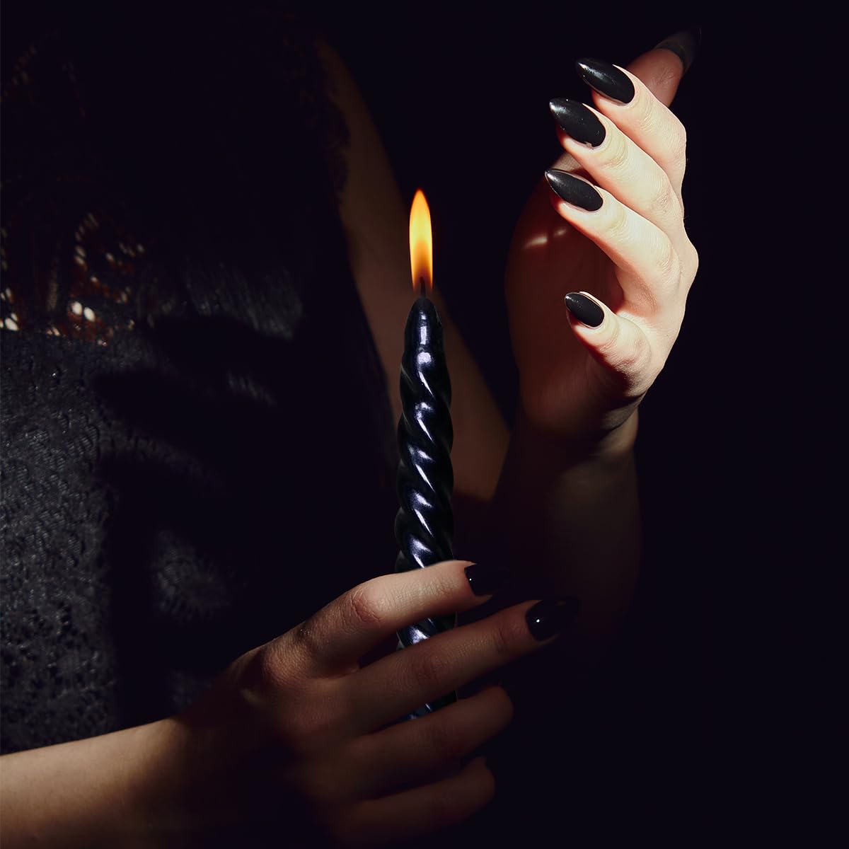 Taper Candles, Glossy Metal Style Halloween Candles Ture Dripless Black Taper Candles Set Of 4,Smokeless Candles,Unscented Taper