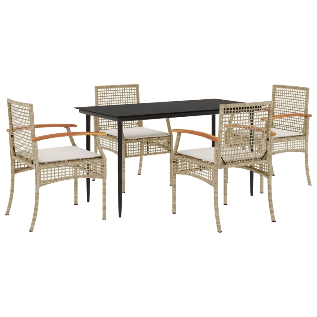 vidaXL Set of 5 Beige Polyrattan Garden Furniture with Cushions
