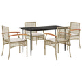 vidaXL Set of 5 Beige Polyrattan Garden Furniture with Cushions