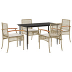 vidaXL Set of 5 Beige Polyrattan Garden Furniture with Cushions