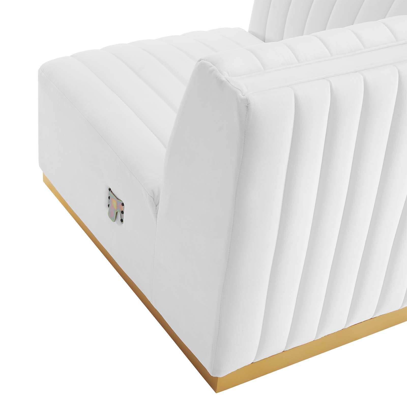 Modway Conjure Channel Tufted Upholstered Performance Velvet Sectional Sofa, Left Corner Chair, Gold White