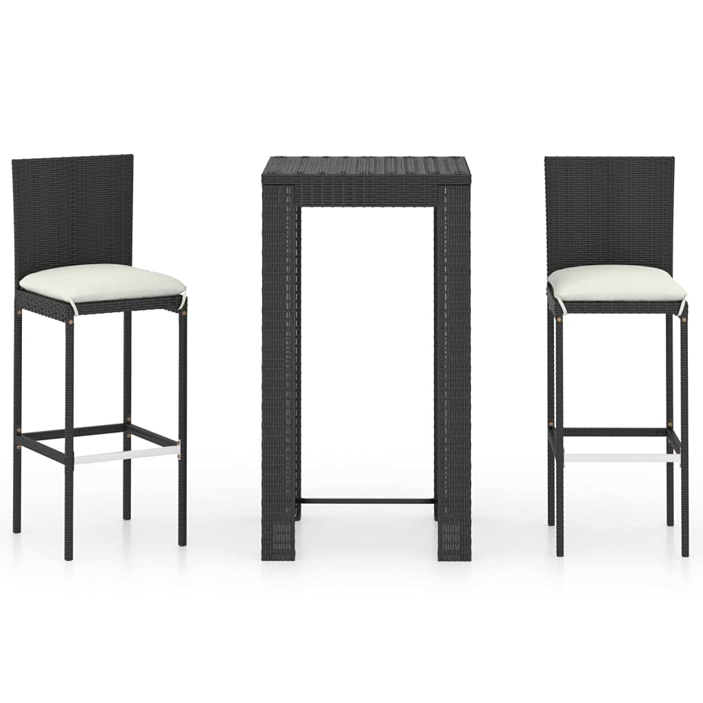 vidaXL Patio Bar Set 3 Piece, Bistro Set for Outdoor Porch Yard, Bar Stool with Cushions, Bistro Table, Farmhouse Modern Style, Poly Rattan Black