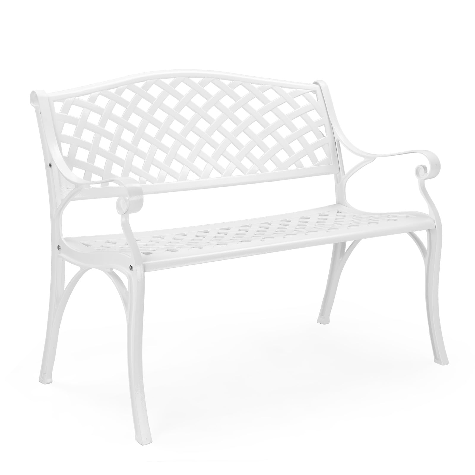 Vingli 40.5' Outdoor Bench Patio Garden Bench, Anti- Rust Cast Aluminum Patio Bench Front Porch Bench For Yard Lawn Entryway Deck (White)