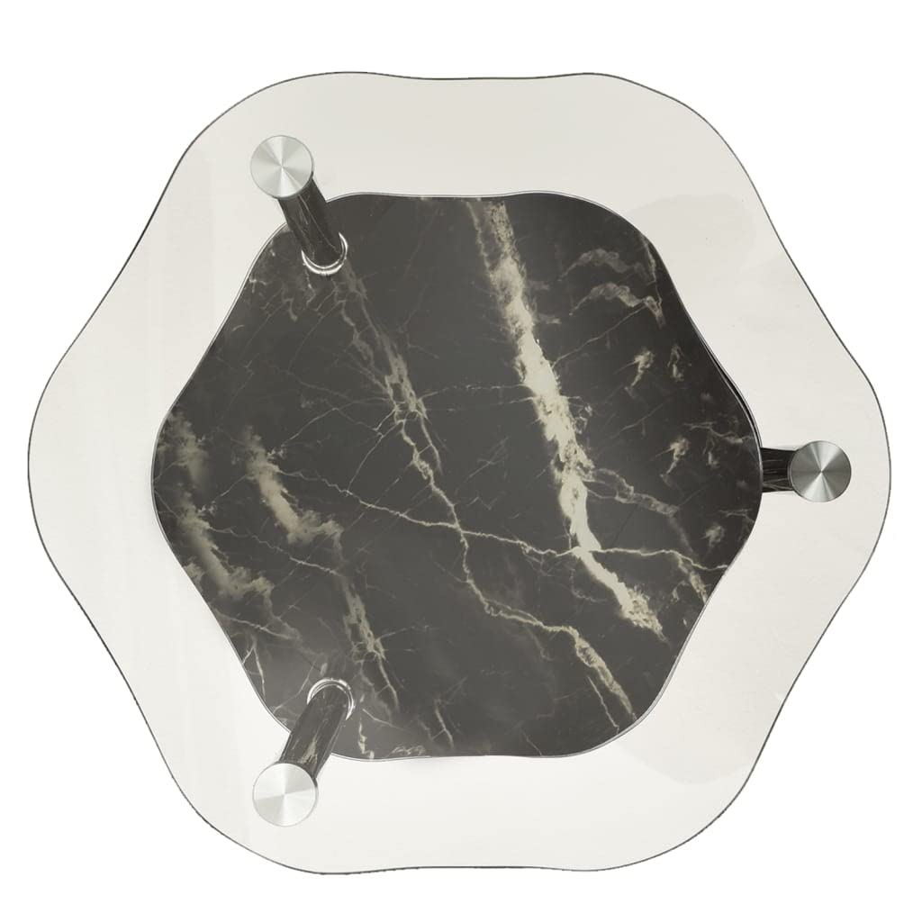 FAMIROSA 2-Tier Side Table Transparent & Black 15"x15"x19.7" Tempered Glass