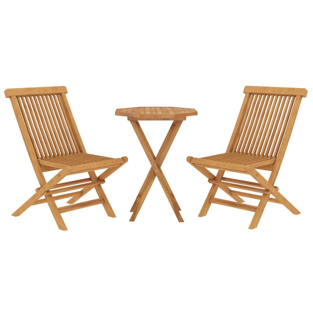 vidaXL 3-Piece Patio Dining Set - Solid Teak Wood Construction, Foldable Design, Sturdy Square Table and Chairs for Outdoor/Gard