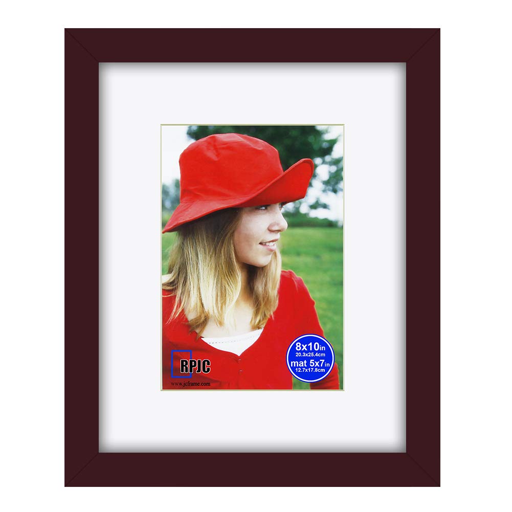 RPJC 8x10 inch Picture Frame Made of Solid Wood and High Definition Glass Display Pictures 5x7 with Mat or 8x10 Without Mat for 