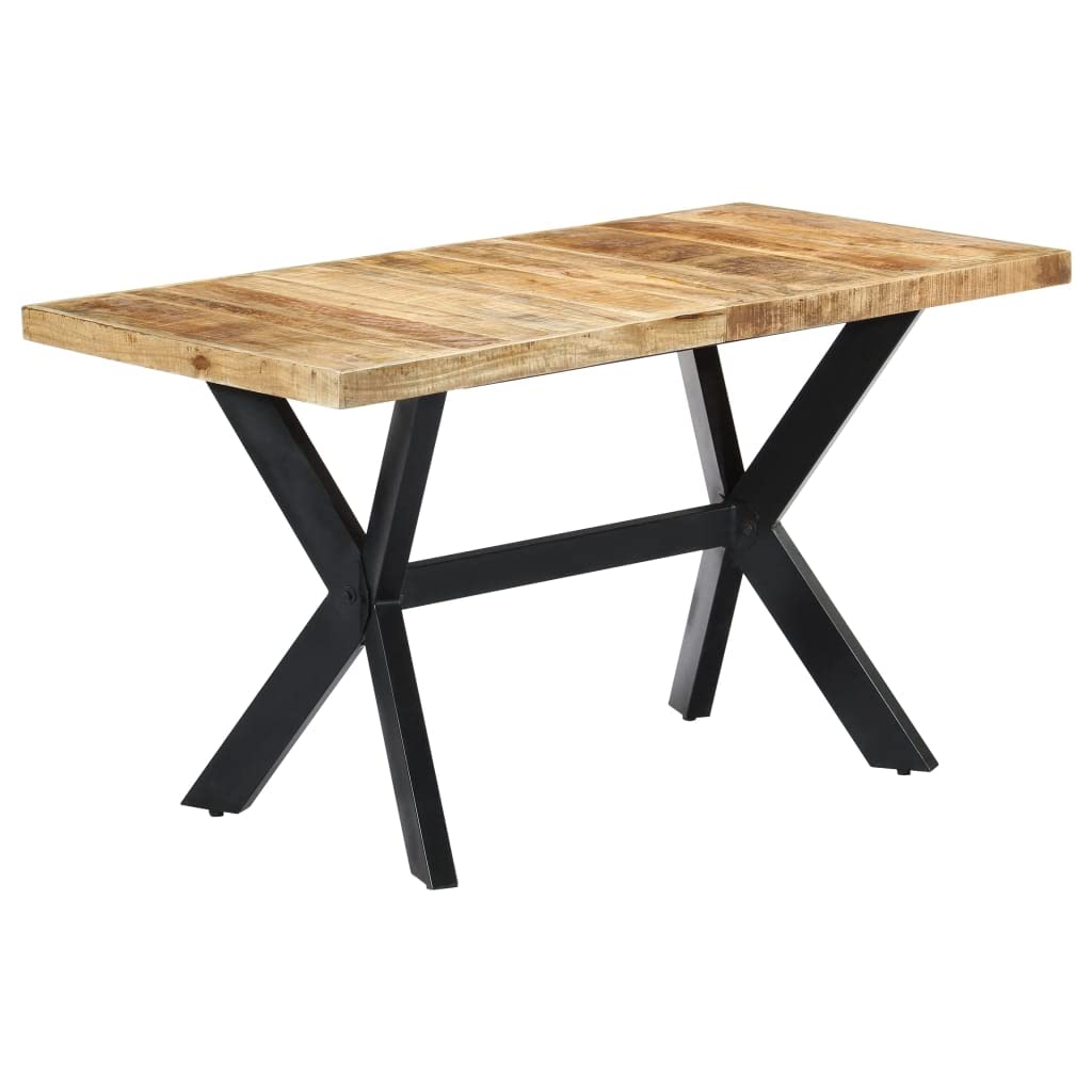 vidaXL Mango Wood Dining Table, Solid Rough Mango Wood Construction, Industrial Rectangular Table, Polished and Lacquered, Steel Legs, 55.1&quot;x27.6&quot;x29.5&quot;