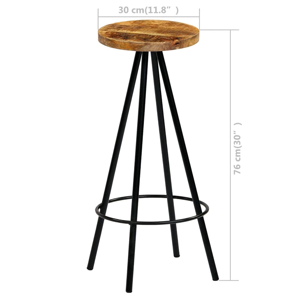 vidaXL Industrial Style Bar Stools - Robust Solid Mango Wood and Steel Frame - Comfortable Footrest - Easy Assembly - Set of 4
