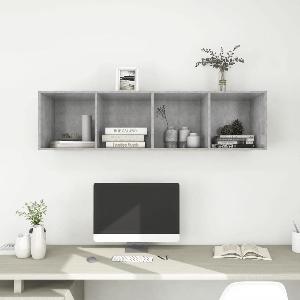 vidaXL Wall-mounted TV Cabinet Concrete Gray 14.6&quot;x14.6&quot;x56.1&quot; Chipboard