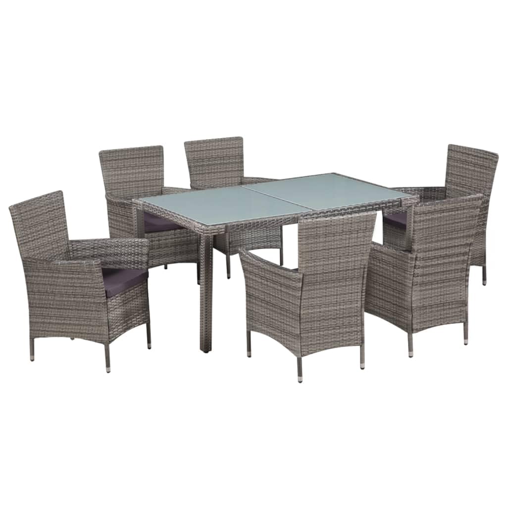 7 Piece Outdoor Dining Set with Cushions Poly Rattan Gray