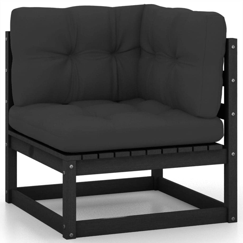 vidaXL Solid Pinewood Patio Lounge Set 12 Piece with Cushions Outdoor Garden Terrace Yard Furniture Wooden Lounge Sofa Set Seat Seating Black