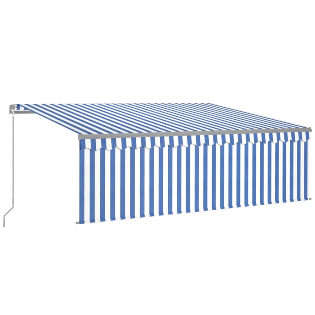 'vidaXL 13.1'x9.8' Manual Retractable Outdoor Awning with LED – Aluminum Frame, Water & UV Resistant Polyester Fabric, Easy Installation – Blue & White with Blind