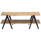 vidaXL Solid Mango Wood Coffee Table with 2 Layers, Powder-Coated Steel Legs, Polished and Lacquered - Rectangular, Industrial-Style, Brown