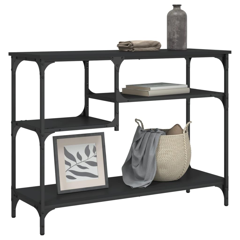 vidaXL Black Engineered Wood Metal Frame Console Table - Industrial Hallway Table with Shelves for Living Room Storage, 39.4"x13.8"x29.5"