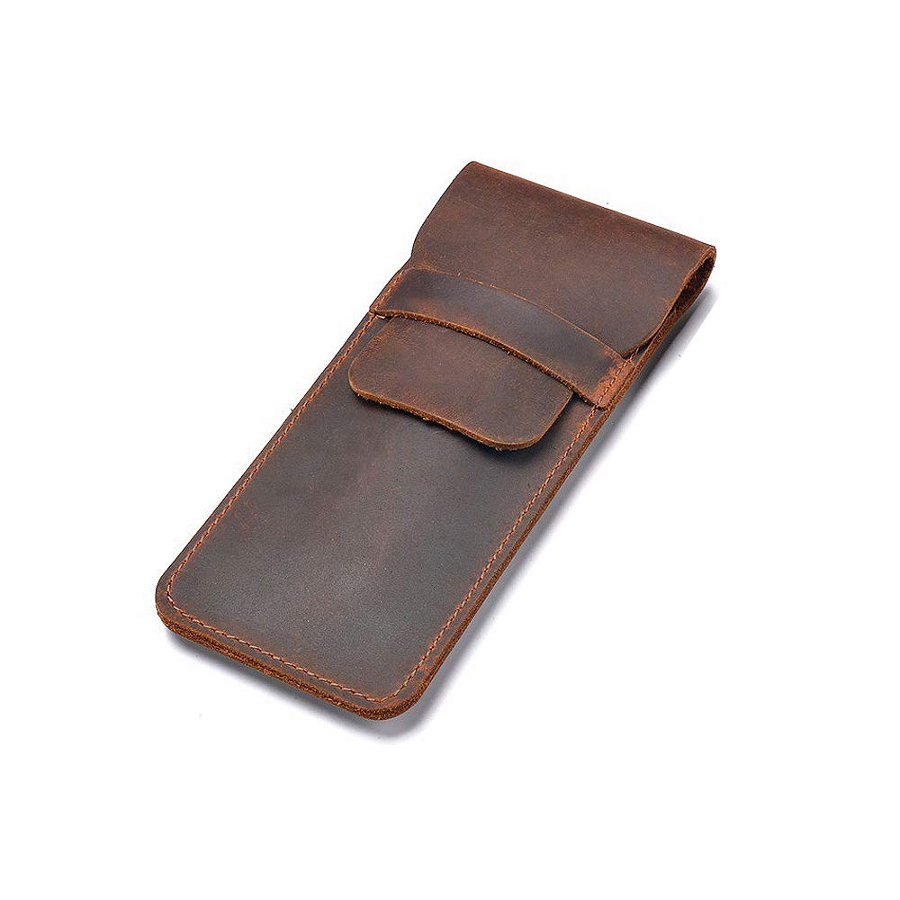 Daimay Leather Pen Case Holder Handmade Fountain Multi Pens Pouch Crazy Horse Leather Pen Protective Sleeve Cover Large - Brown