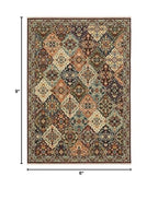 HomeRoots 509272 6 x 9 ft. Red Rust Navy Light Blue Brown Orange Ivory & Gold Oriental Power Loom Stain Resistant Rectangle Area Rug with Fringe