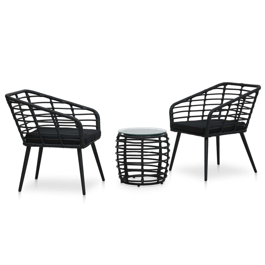 CHARMMA 3 Piece Bistro Set Poly Rattan Black-17.98KG