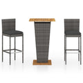 vidaXL Patio Bar Set with Cushions 3 Piece Garden Outdoor Balcony Backyard Terrace Bistro Furniture Table Chair Dining Stools Sets Poly Rattan Gray
