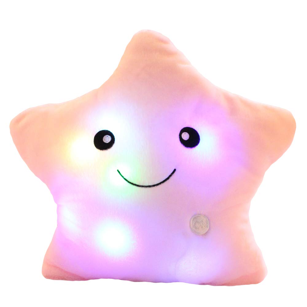sofipal Creative Twinkle Star Shaped Plush Pillow, LED Night Light Glowing Cushions Stuffed Toys Gifts for Kids, Decoration (Pin
