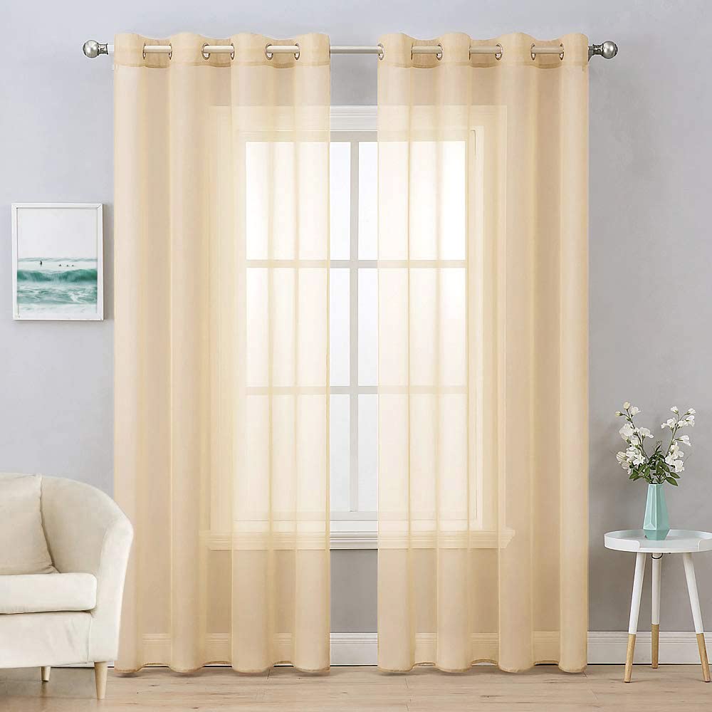 Miulee 2 Panels Solid Color Sheer Curtains 84 Inch Length Elegant Grommet Window Voile Panels/Drapes/Treatment For Bedroom Living Room (54X84 Inch), Cream Beige