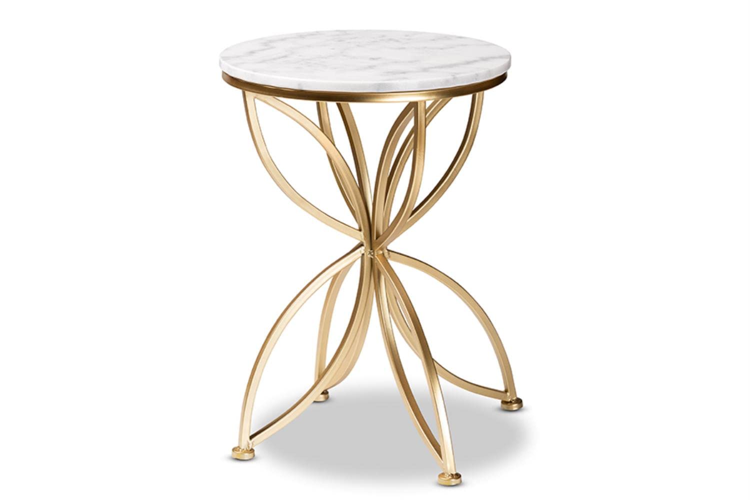 Baxton Studio Jaclyn Gold Finished Metal End Table with Marble Tabletop