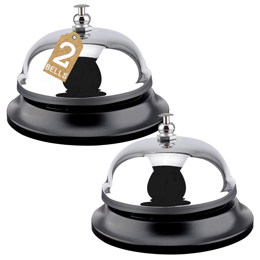 1Intheoffice Call Bell, Service Bell For Desk, 3/8' Diameter Desk Call Bell, Chrome Finish Black Base Desk Bell, (2 Pack)